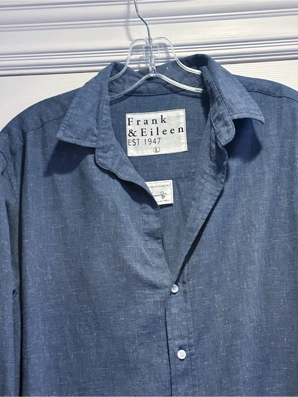 Frank & Eileen Hunter Shirt Dress Heathered Atlantic Blue Cotton Coastal LARGE